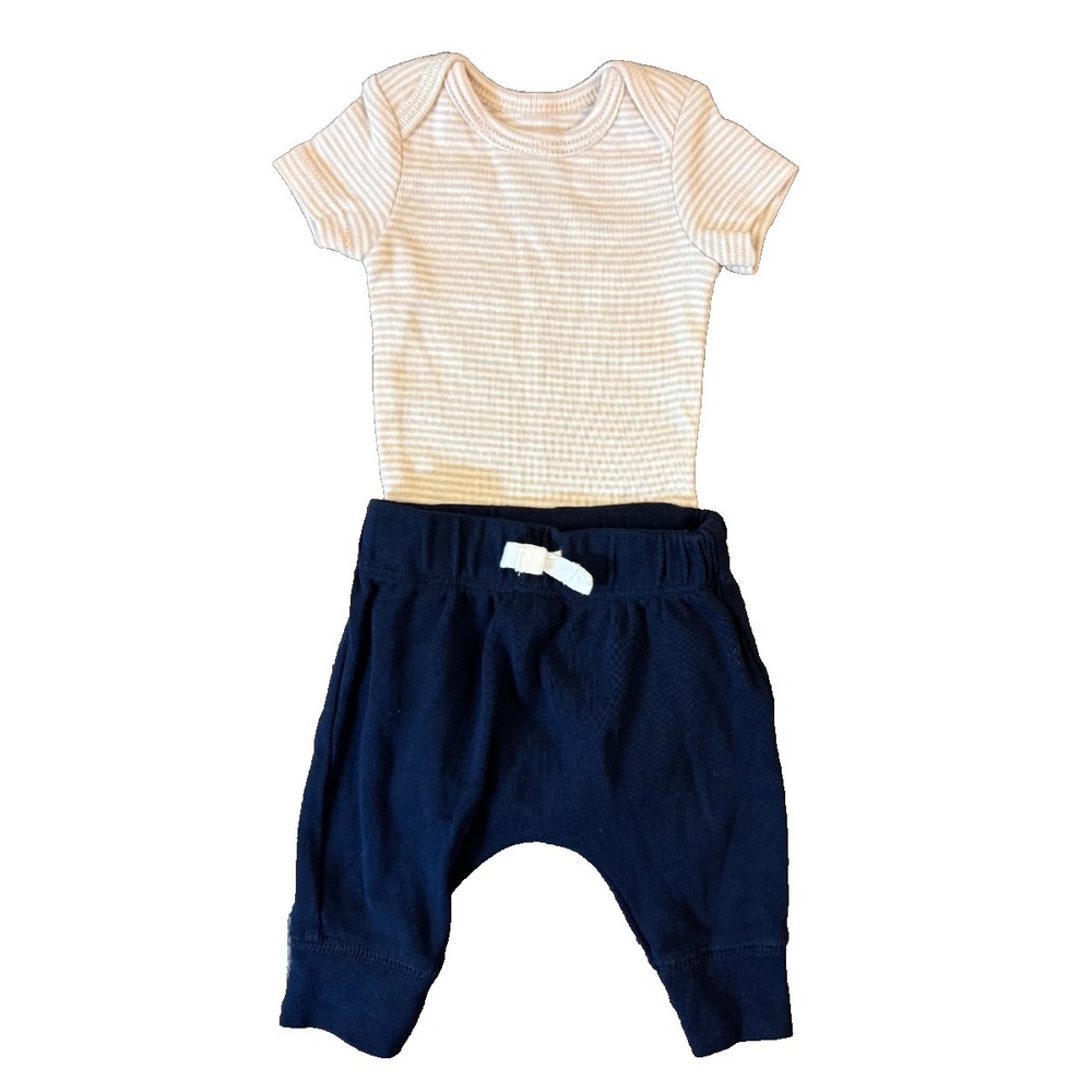 Carters Preemie Baby Boy Outfit Bodysuit Shirt Pants Reborn Tan Stripe Navy Blue